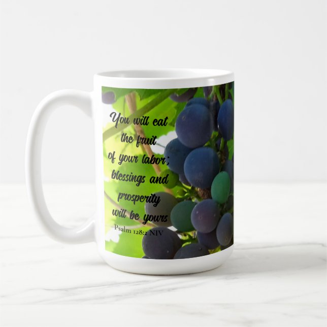 Taza De Café Biblia inspiradora contra bendiciones uvas moradas (Izquierda)