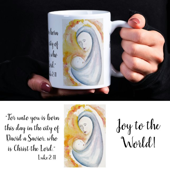 Taza De Café Biblia Verse Madonna y Navidades de acuarela infan (Subido por el creador)