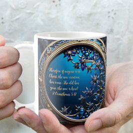 Taza De Café Biblia Verso Personalizable Azul Brillante con Oro