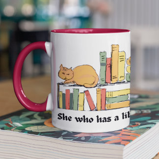 Taza De Café Biblioteca caprichosa dibujada a mano en bibliotec
