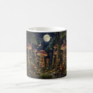 Taza De Café Biblioteca de Hongos bajo la Luz de la Luna Arte F