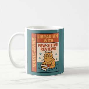Taza De Café Bibliotecario Con Reseñas Paw-sitivas Gato y Amant