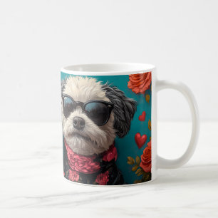 Taza De Café Bichon Frise con rosas del corazón día de San Vale