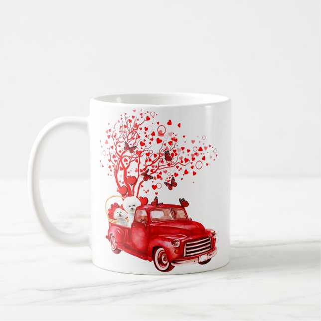 Taza De Café bichon frise montando camión rojo mariposa valenti (Izquierda)