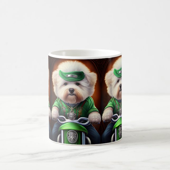 Taza De Café Bichon Frisé Perro conduciendo bicicleta Día de Sa (Centro)