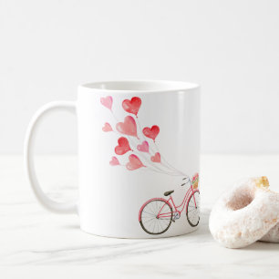 Taza De Café Bicicleta con globos en forma de corazón