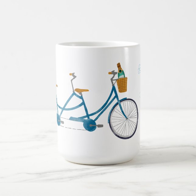 Taza De Café Bicicleta de dos acuarelas Tandem y nombres (Centro)