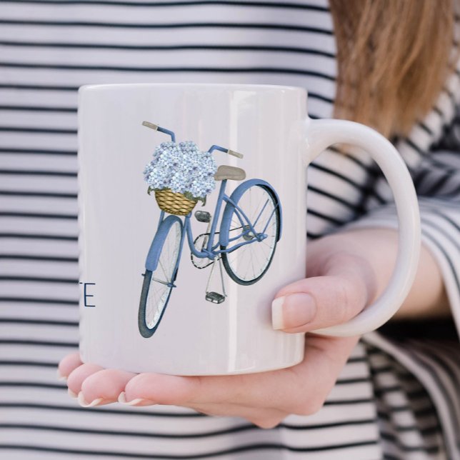 Taza De Café Bicicleta Hidrangea Basket Flower Lover Cerámica (Hamptons hydrangea bicycle personalized mug)