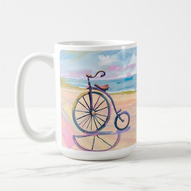 Taza De Café Bicicleta Penny Farthing estacionada en la playa (Izquierda)