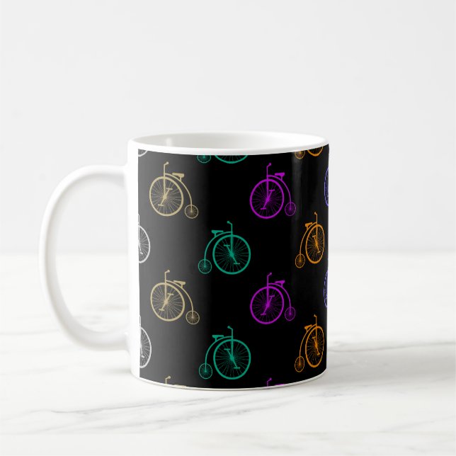 Taza De Café Bicicleta retro colorida - Patrón en negro (Izquierda)