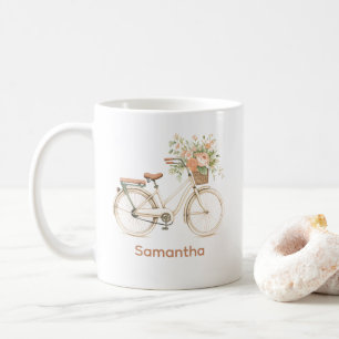 Taza De Café Bicicleta virgen floral Monograma