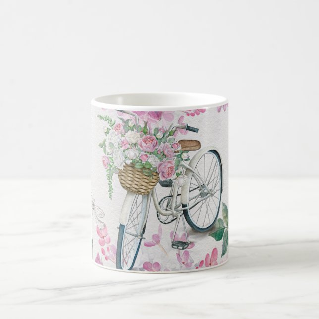 Taza De Café Bicicleta y flores elegantes (Centro)