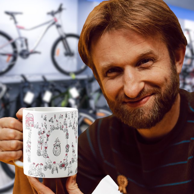 Taza De Café Bicicletas Arte de la Línea de Ciclismo (Cyclists riding bicycles line art london typography coffee mug for cycling sport enthusiasts )