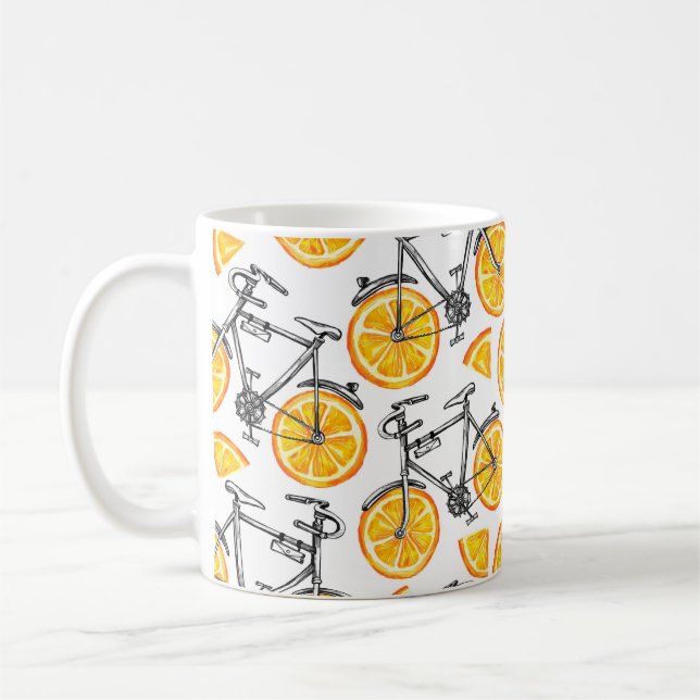 Taza De Café Bicicletas con ruedas naranjas. Mano de agua  (Izquierda)