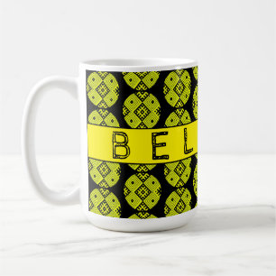 Taza De Café Bielorrusia Б е л а у с ^ Patrón Folclórico Negro 
