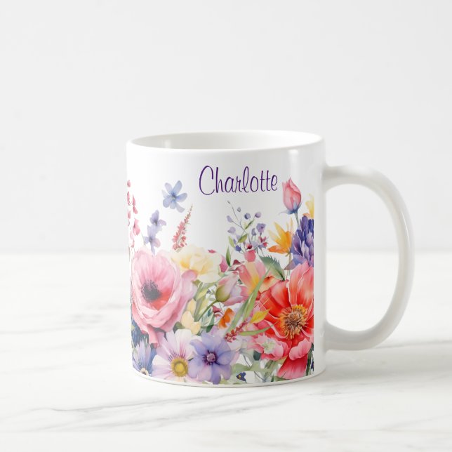 Taza De Café Bienvenida Flores de primavera agregar nombre café (Derecha)