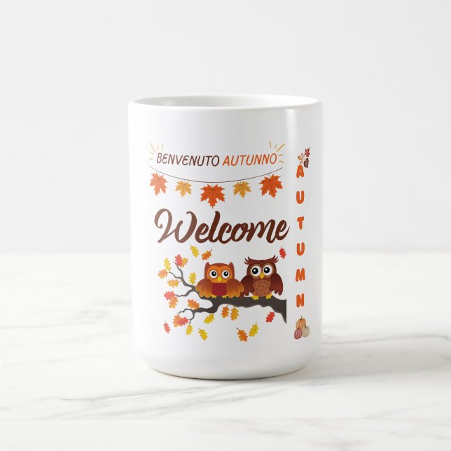 Taza De Café Bienvenida Otoño - Diseño bilingüe de música (Centro)