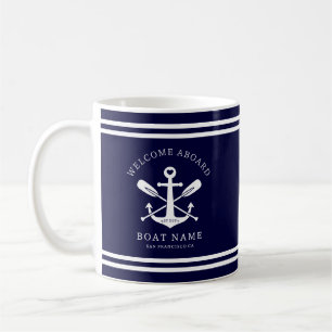 Taza De Café Bienvenido a bordo Nombre del barco Ancla náutica
