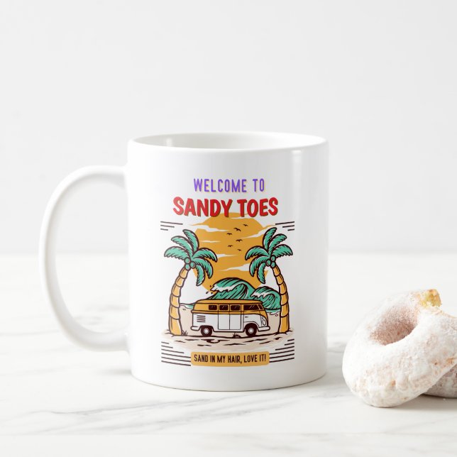 Taza De Café Bienvenido a Sandy Toes Summer Beach  (Con donut)
