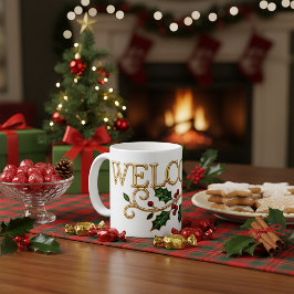 Taza De Café Bienvenido invitado de Navidad de acebo 