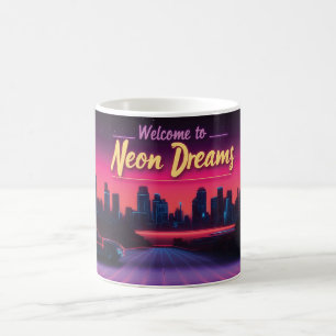 Taza De Café Bienvenidos a Neon Dreams - Retro Wave Cityscape