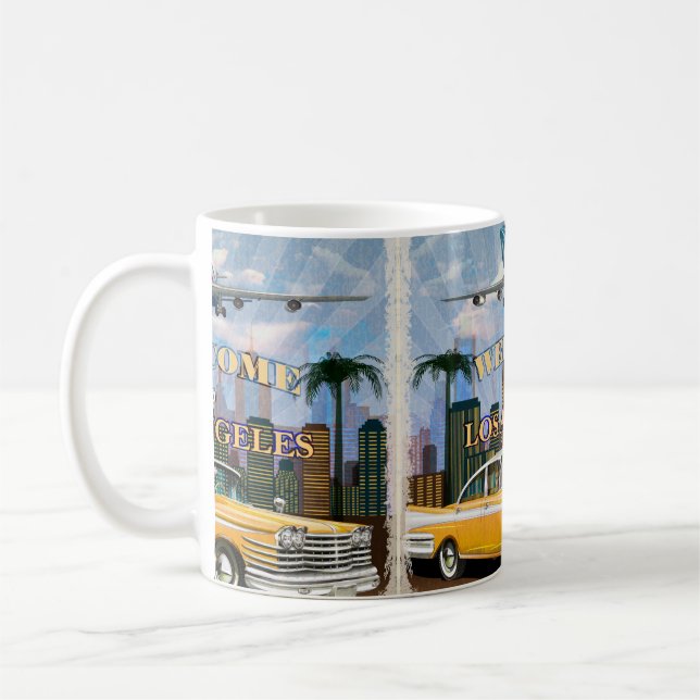 Taza De Café Bienvenidos al poster retro de Los Ángeles. (Izquierda)