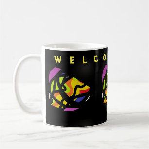 TAZA DE CAFÉ BIENVENIDOS PATRONES DE ARTE EN CASA EN NEGRO