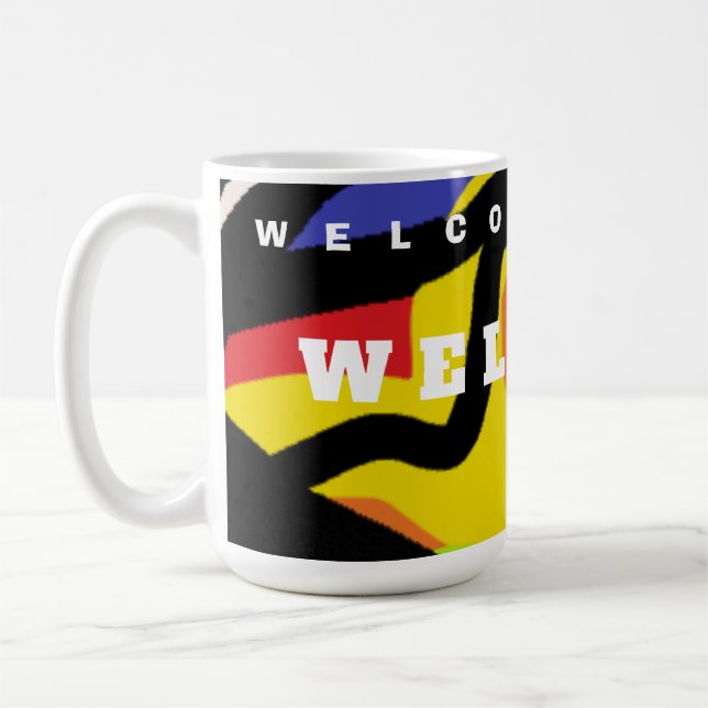 TAZA DE CAFÉ BIENVENIDOS PATRONES DE ARTE EN CASA EN NEGRO (Izquierda)