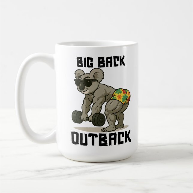 Taza De Café Big Back Outback – Funny Koala Gym Deadlift Design (Izquierda)