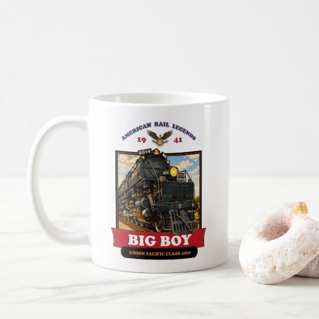 Taza De Café Big Boy 4014 Steam Locomotive Retro Illustration (Con donut)