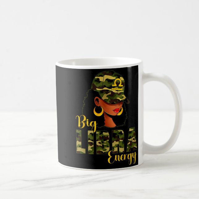 Taza De Café Big Libra Energy Camouflage Black Woman Cap Zodiac (Derecha)