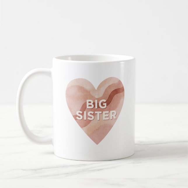 Taza De Café Big Sister Abstract Heart Sticker – Sibling Gift (Izquierda)