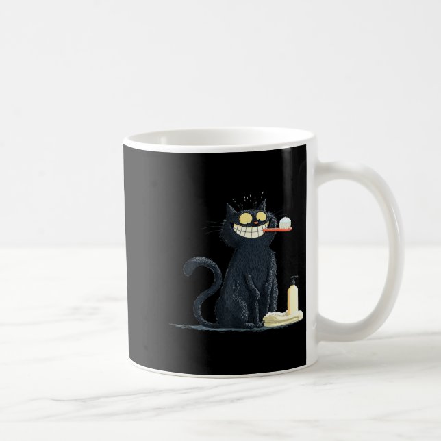Taza De Café Big Smiling Cat With Toothbrush For Teeth Brushing (Derecha)