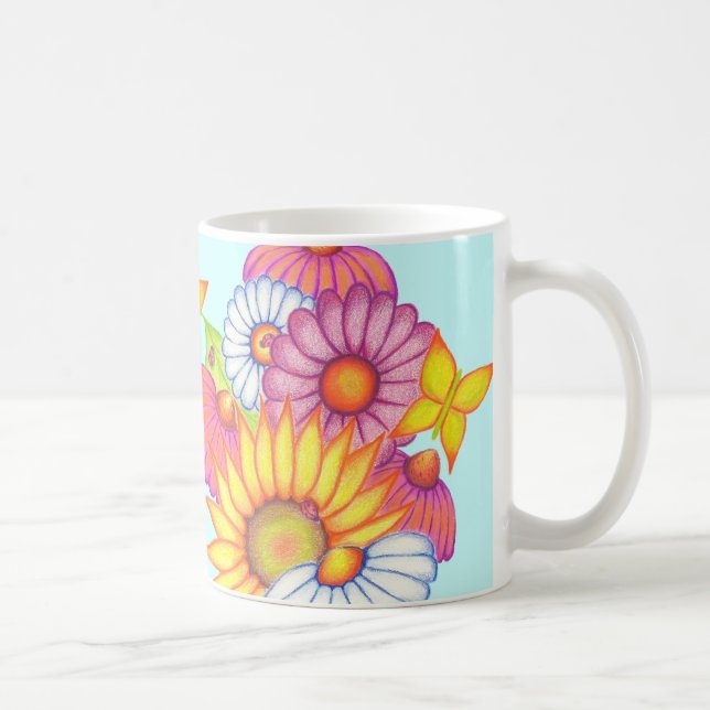 Taza De Café Big Sunflower Butterfly Daisy Coffee Mug (Derecha)
