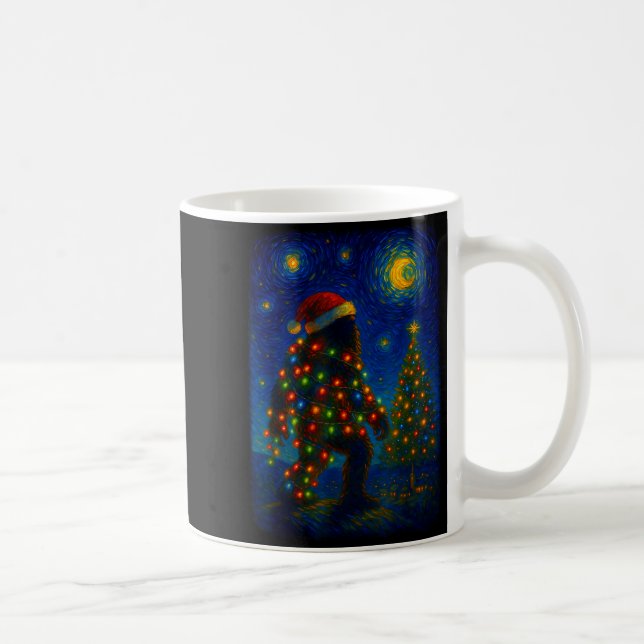 Taza De Café Bigfoot Christmas Sasquatch Santa Hat Starry Night (Derecha)