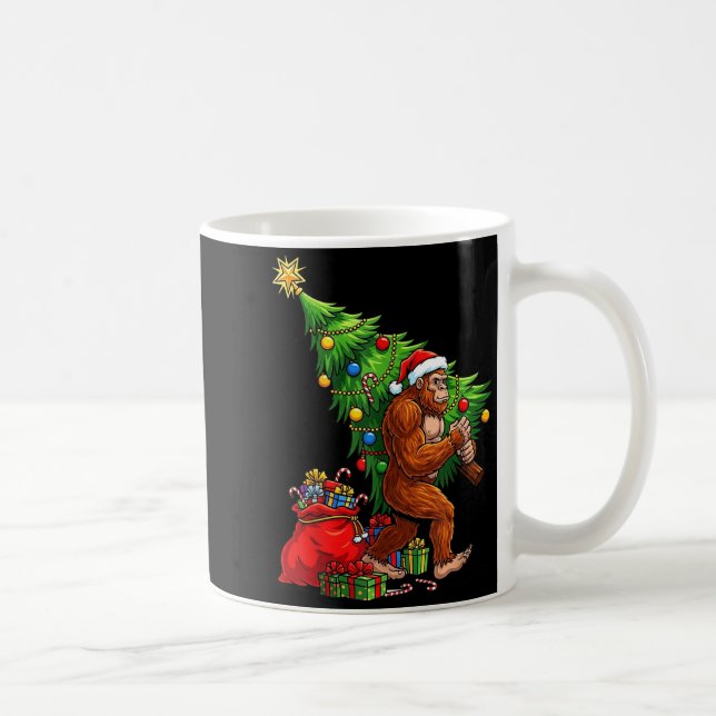 Taza De Café Bigfoot Christmas Tree Xmas Lights Funny Sasquatch (Derecha)