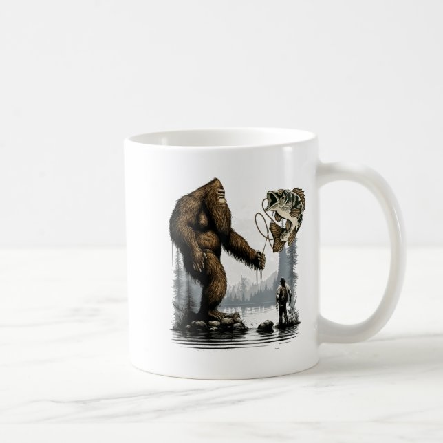 Taza De Café Bigfoot Fishing Funny Sasquatch Fi-shirt  (Derecha)