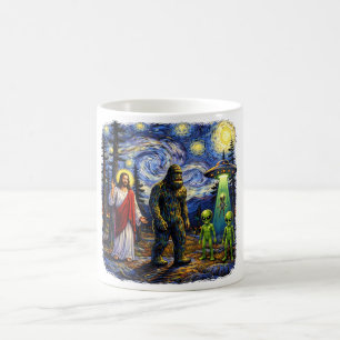 Taza De Café Bigfoot Jesus Aliens Starry Night — Furgoneta Sasq