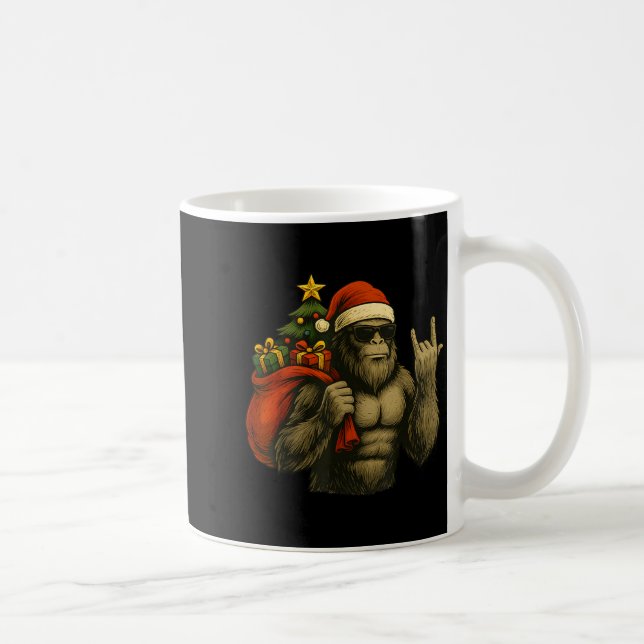 Taza De Café Bigfoot Santa Christmas Tree Rock On Funny Xmas Sa (Derecha)