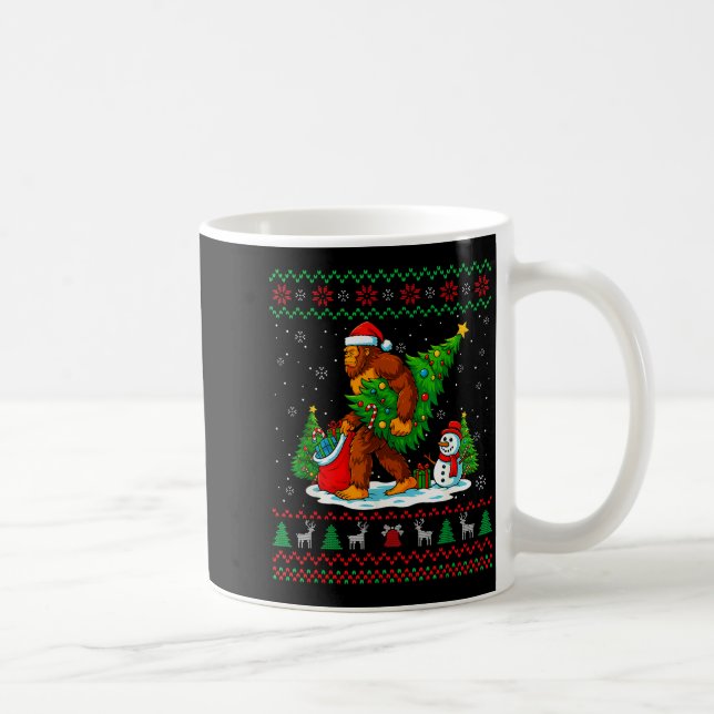 Taza De Café Bigfoot Santa Ugly Christmas Tree Funny Xmas Light (Derecha)
