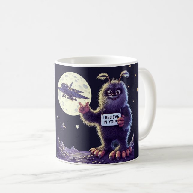 Taza De Café Bigfoot Sasquatch Moon Yeti Believe (Anverso derecho)