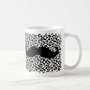 Taza De Café Bigote negro divertido en estampado leopardo