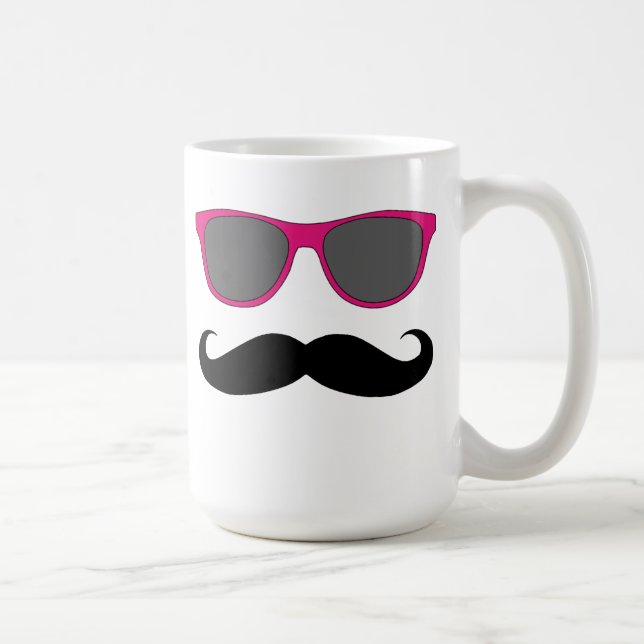 Taza De Café Bigote negro y humor rosado de las gafas de sol (Derecha)