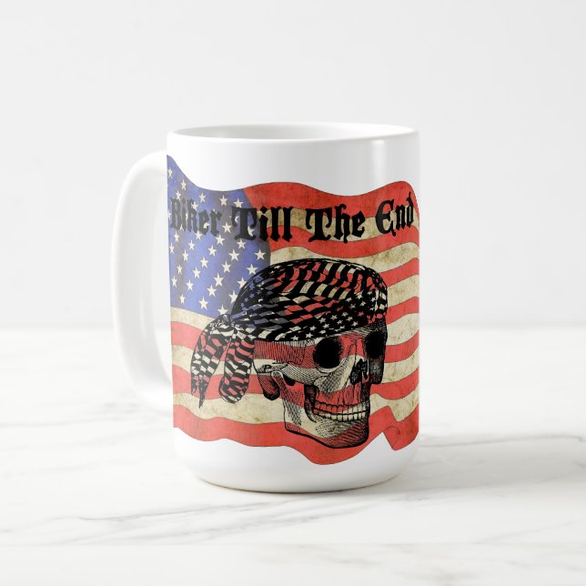 Taza De Café Biker hasta el final del cráneo arte patriótico de (Anverso izquierdo)
