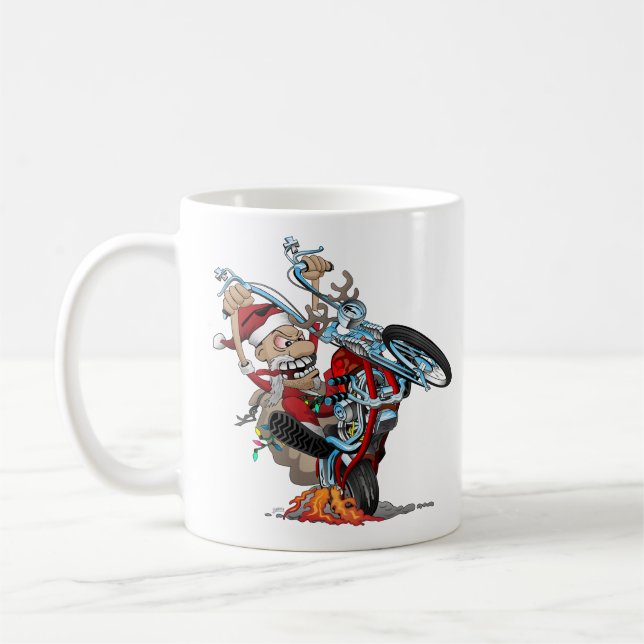 Taza De Café Biker Santa en un ilustracion personalizado de hel (Izquierda)