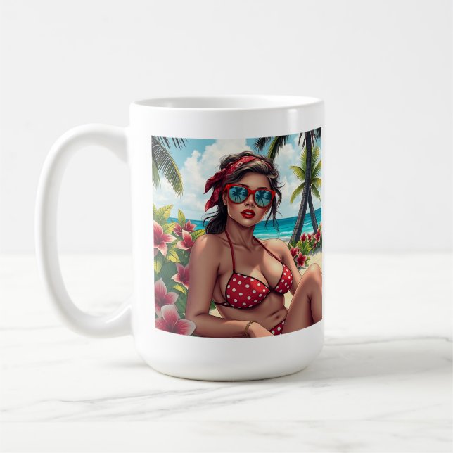 Taza De Café Bikini rojo, gafas de sol y mujer andana (Izquierda)