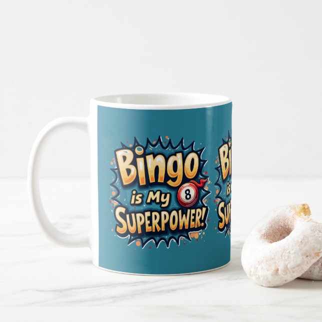 Taza De Café Bingo es mi superpoder retro Bingo amor (Con donut)