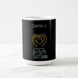 Taza De Café Bingo Night Neon Line Art Personalizado