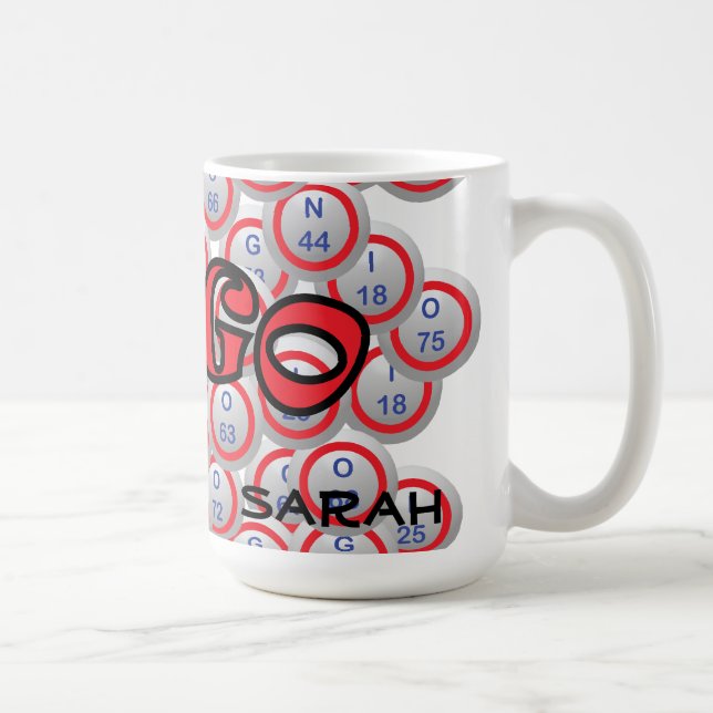 Taza De Café Bingo "nombre" sobre bolas del bingo (Derecha)