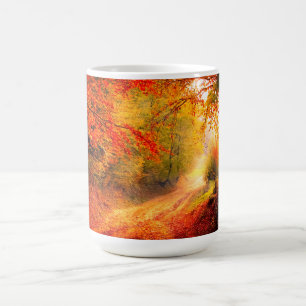 Taza De Café Birches Trees otoño naranja otoño deja el paisaje